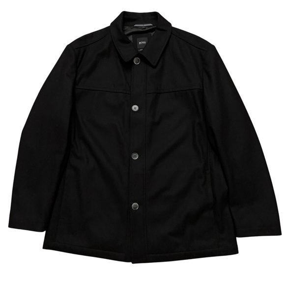 Hugo Boss Jacket Mens Size 48R Overcoat Top Coat Wool Cashmere Black - Picture 1 of 7